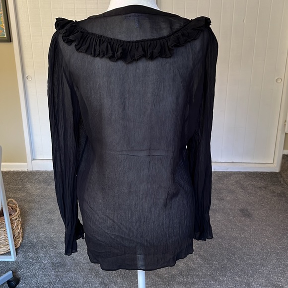 🐈‍⬛FRAME Crinkle  blouse top with ruffle black size small - Picture 4 of 8